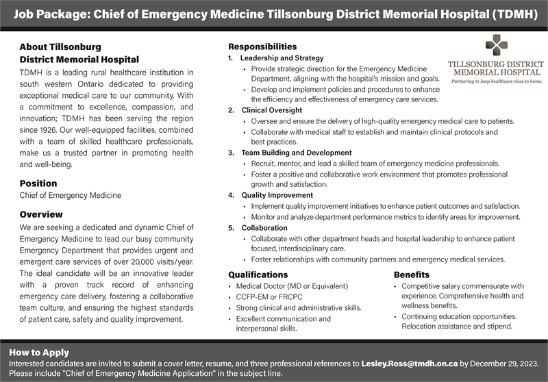Display ad advertising for Emergency Medicine Physician Openings at TDMH 